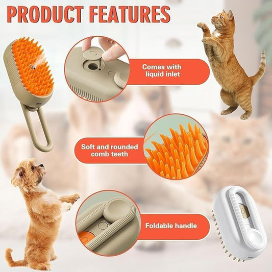 3-in-1 Steam Pet Grooming Brush | Silicone Massage Comb with USB Rechargeable Steam Function
