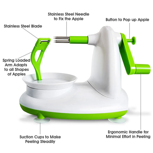 3-in-1 Apple Peeler, Slicer & Corer Machine | Stainless Steel Blades, Suction Base, Fast Fruit & Vegetable Cutter