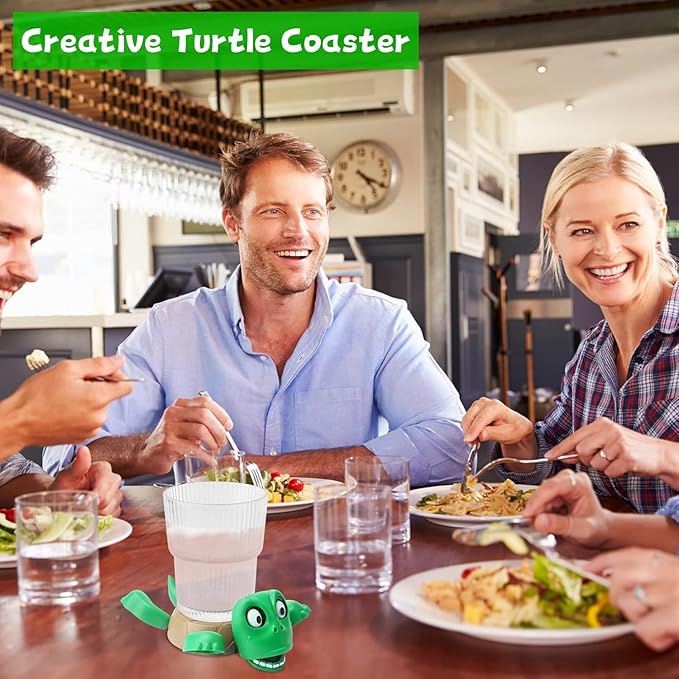 Funny 3D Turtle Coaster Cup Holder – Creative Turtle Drink Stand for Mugs, Glasses & Bottles, Desk & Kitchen Decor (Green, No Sound)