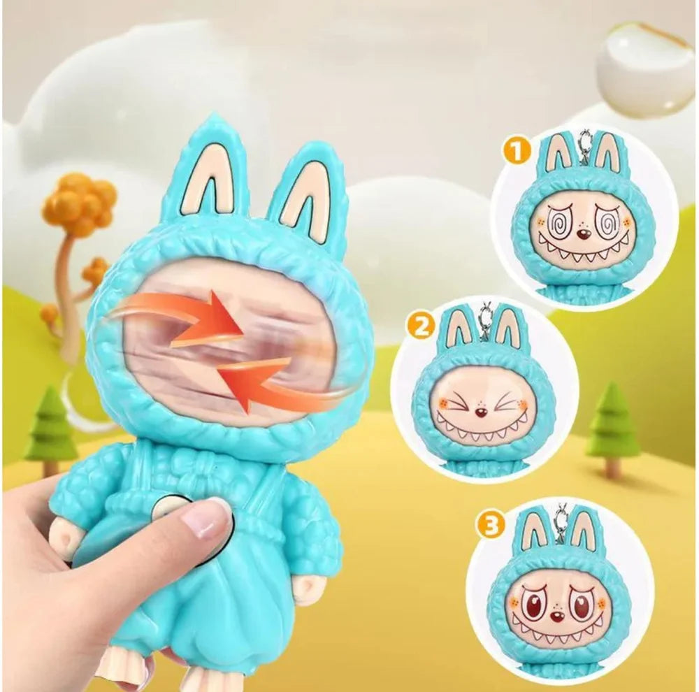 Labubu Face-Changing Keychain – Cute 3-Expression Cartoon Figure | Soft ABS Key Holder for Bags, Bikes, Cars & Gifts