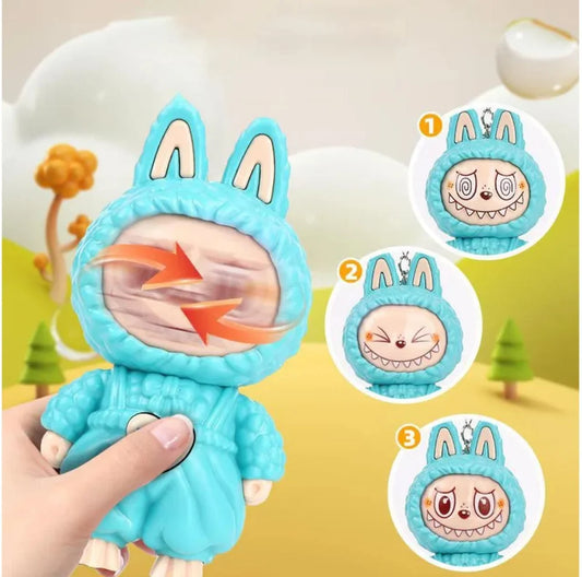 Labubu Face-Changing Keychain – Cute 3-Expression Cartoon Figure | Soft ABS Key Holder for Bags, Bikes, Cars & Gifts