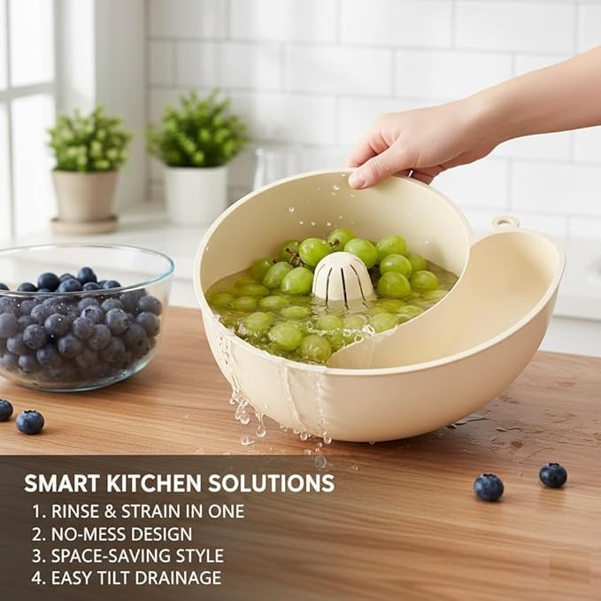 Snail-Shaped Automatic Vegetable & Fruit Washing Basket | 2-in-1 Rotating Wash & Drain Bowl (Water-Powered, Hands-Free)