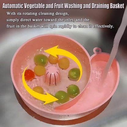 Snail-Shaped Automatic Vegetable & Fruit Washing Basket | 2-in-1 Rotating Wash & Drain Bowl (Water-Powered, Hands-Free)