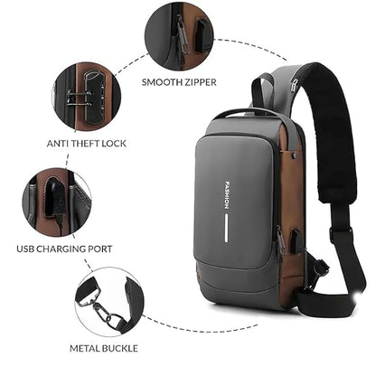 Anti-Theft Waterproof Crossbody Sling Bag for Men & Women | USB Charging | Password Lock | Travel Chest Backpack