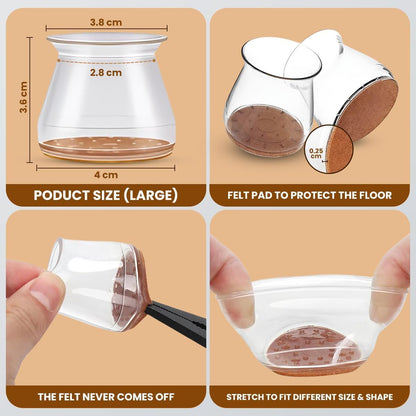 8 Pcs Silicone Chair Leg Floor Protectors with Felt Pads | Anti-Scratch, Noise-Free Furniture Caps for Hardwood Floors