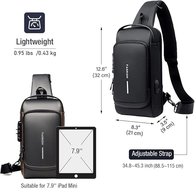 Anti-Theft Waterproof Crossbody Sling Bag for Men & Women | USB Charging | Password Lock | Travel Chest Backpack