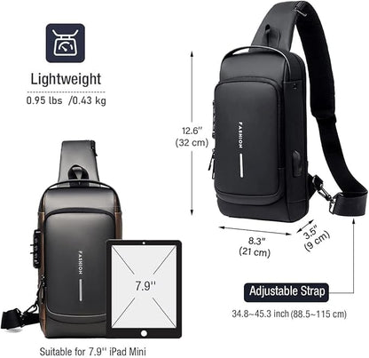 Anti-Theft Waterproof Crossbody Sling Bag for Men & Women | USB Charging | Password Lock | Travel Chest Backpack