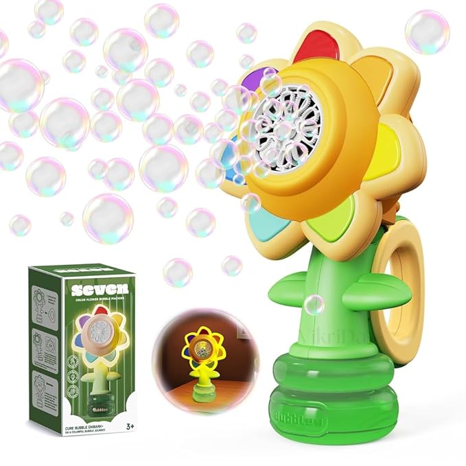 Sunflower Bubble Machine for Kids with Lights – Automatic Flower Bubble Gun Toy (Rechargeable, 20,000+ Bubbles/Min)