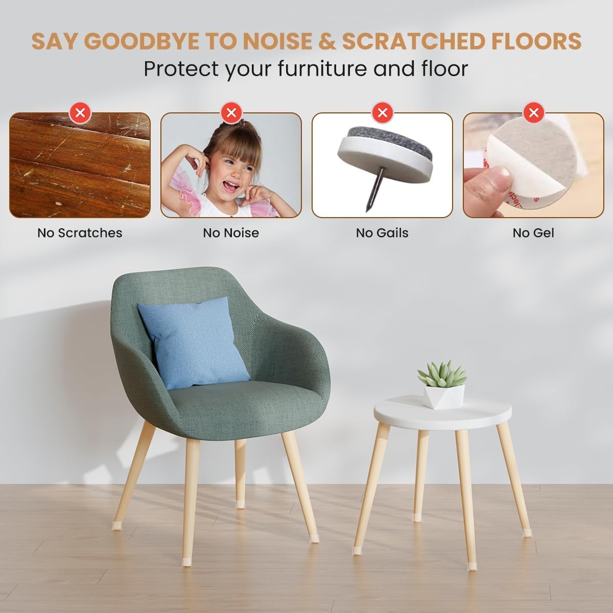 8 Pcs Silicone Chair Leg Floor Protectors with Felt Pads | Anti-Scratch, Noise-Free Furniture Caps for Hardwood Floors