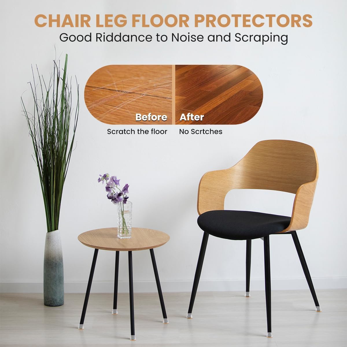 8 Pcs Silicone Chair Leg Floor Protectors with Felt Pads | Anti-Scratch, Noise-Free Furniture Caps for Hardwood Floors