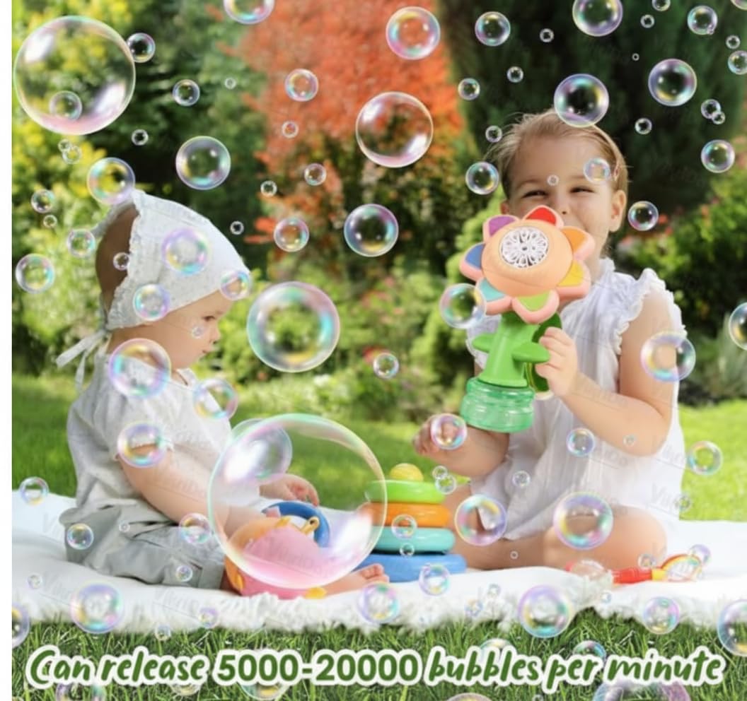 Sunflower Bubble Machine for Kids with Lights – Automatic Flower Bubble Gun Toy (Rechargeable, 20,000+ Bubbles/Min)
