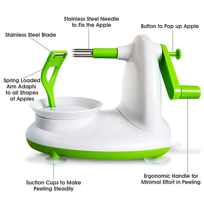 3-in-1 Apple Peeler, Slicer & Corer Machine | Stainless Steel Blades, Suction Base, Fast Fruit & Vegetable Cutter