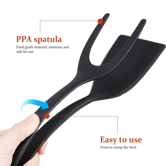 2-in-1 Silicone Grip & Flip Spatula Tong | Non-Stick Egg Flipper & Cooking Tongs for Frying, Grilling & BBQ
