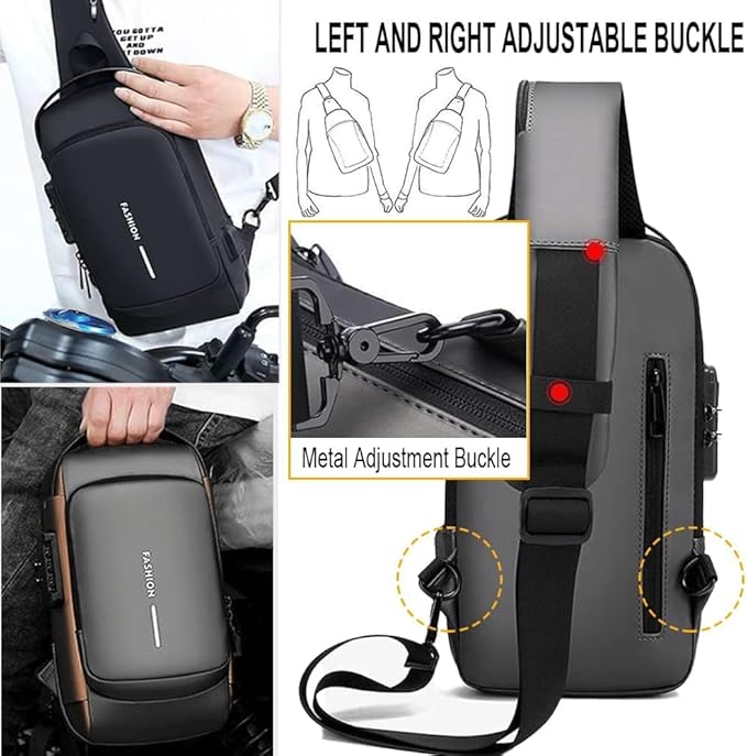 Anti-Theft Waterproof Crossbody Sling Bag for Men & Women | USB Charging | Password Lock | Travel Chest Backpack