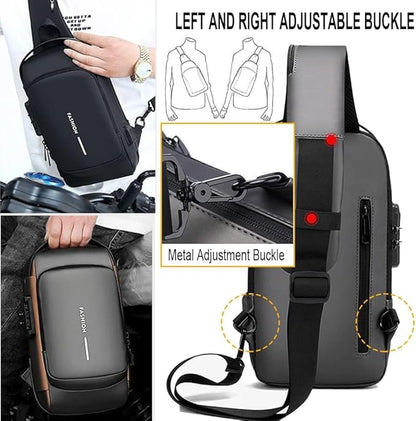 Anti-Theft Waterproof Crossbody Sling Bag for Men & Women | USB Charging | Password Lock | Travel Chest Backpack
