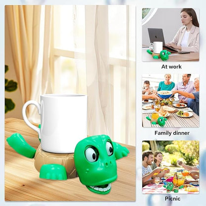 Funny 3D Turtle Coaster Cup Holder – Creative Turtle Drink Stand for Mugs, Glasses & Bottles, Desk & Kitchen Decor (Green, No Sound)
