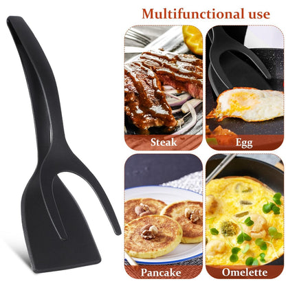 2-in-1 Silicone Grip & Flip Spatula Tong | Non-Stick Egg Flipper & Cooking Tongs for Frying, Grilling & BBQ