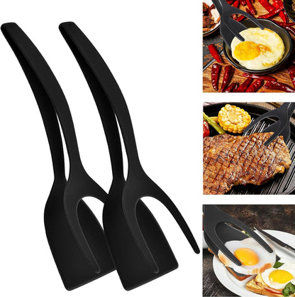 2-in-1 Silicone Grip & Flip Spatula Tong | Non-Stick Egg Flipper & Cooking Tongs for Frying, Grilling & BBQ