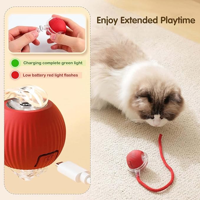 Smart Interactive Rolling Pet Ball – Auto-Moving LED Cat & Dog Toy | 360° Obstacle Avoidance, 3 Speed Modes, USB Rechargeable, Chirping Sound Play Ball