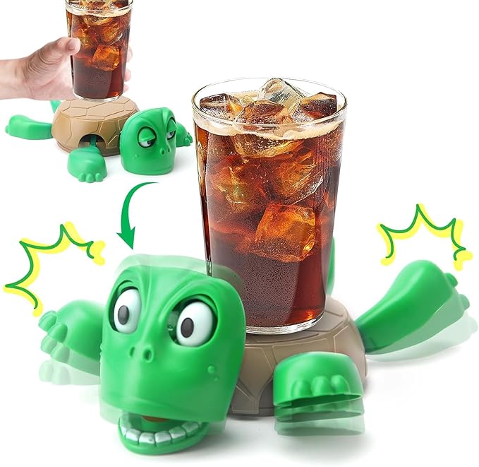 Funny 3D Turtle Coaster Cup Holder – Creative Turtle Drink Stand for Mugs, Glasses & Bottles, Desk & Kitchen Decor (Green, No Sound)