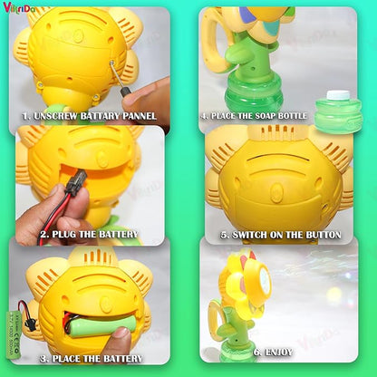 Sunflower Bubble Machine for Kids with Lights – Automatic Flower Bubble Gun Toy (Rechargeable, 20,000+ Bubbles/Min)