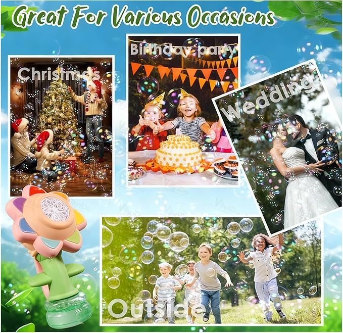 Sunflower Bubble Machine for Kids with Lights – Automatic Flower Bubble Gun Toy (Rechargeable, 20,000+ Bubbles/Min)
