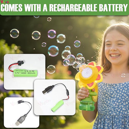 Sunflower Bubble Machine for Kids with Lights – Automatic Flower Bubble Gun Toy (Rechargeable, 20,000+ Bubbles/Min)