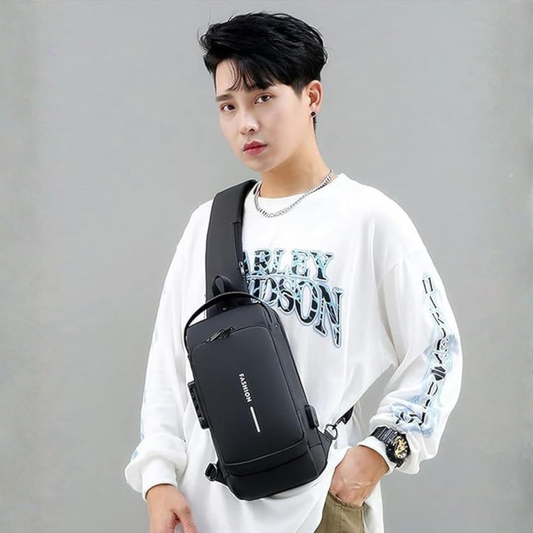 Anti-Theft Waterproof Crossbody Sling Bag for Men & Women | USB Charging | Password Lock | Travel Chest Backpack